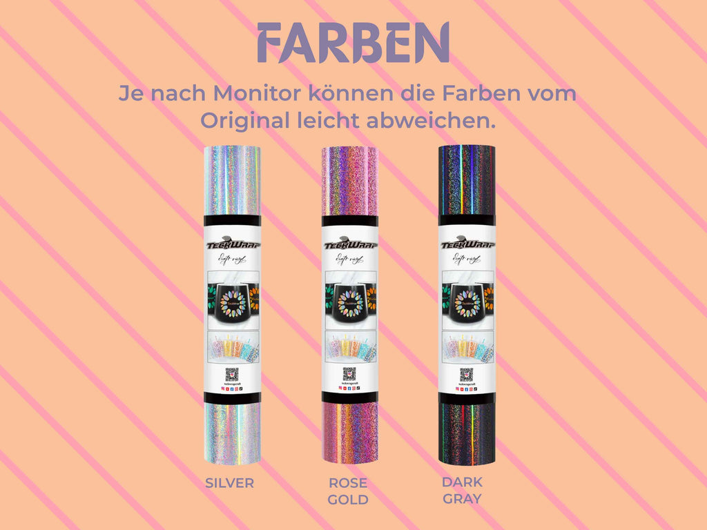 Glitter Mermaid Vinylfolie in den Farben Silver, Rose Gold und Dark Gray – mit holografischem Glitzer-Effekt, für kreative Designs im Mermaid-Look