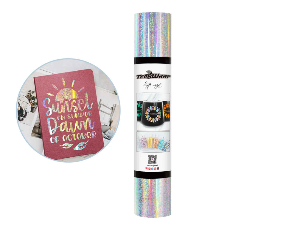 TeckWrap Craft Glitter Mermaid Vinylfolie mit holografischem Schuppeneffekt in Silber – glänzende Vinylrolle für Cricut, Silhouette und DIY-Projekte mit Meerjungfrauen-Vibes