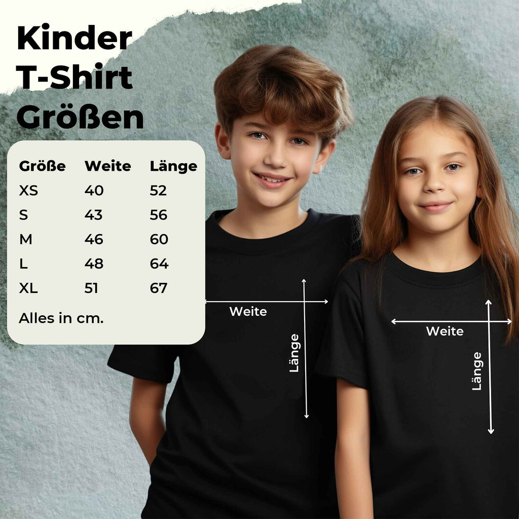 Größentabelle für Gildan 5000B Kinder-T-Shirts, Maße in cm von XS bis XL