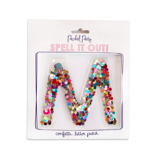 Konfetti Sticker Buchstabe M – bunter Konfetti-Aufkleber für DIY-Deko, Geschenke und Schulsachen.