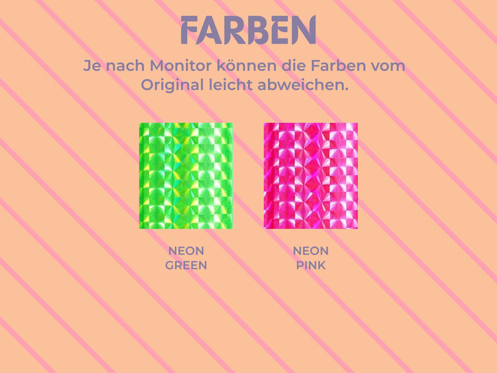 Vinylrolle von TeckWrap Craft mit holografischem Glanz im intensiven Neon Grün und Neon Pink
