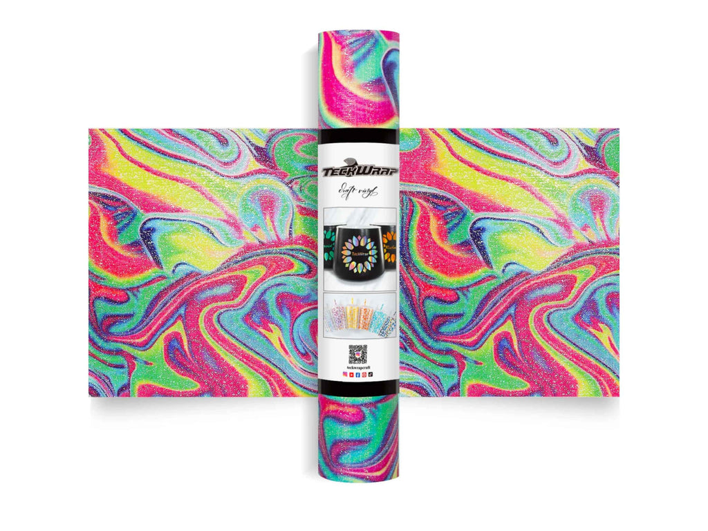 Beispiel mit Fluid Art Vinylfolie, fließende Farbverläufe mit Glitzereffekt. Ideal für individuelle Geschenke, Deko-Ideen oder DIY-Projekte mit Wow-Effekt.