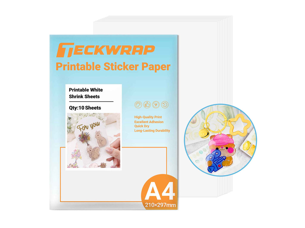 Weiße Schrumpffolie von TeckWrap Craft im A4-Format – ideal für bunte Designs mit kräftigem Farbauftrag