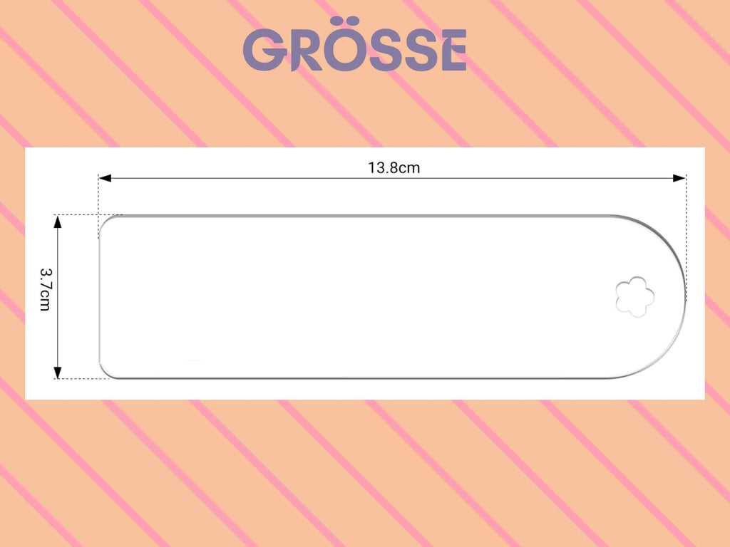 Maße der Acryl-Lesezeichen-Rohlinge: ca. 13,8 × 3,7 cm – robust, klar und perfekt für DIY-Projekte.
