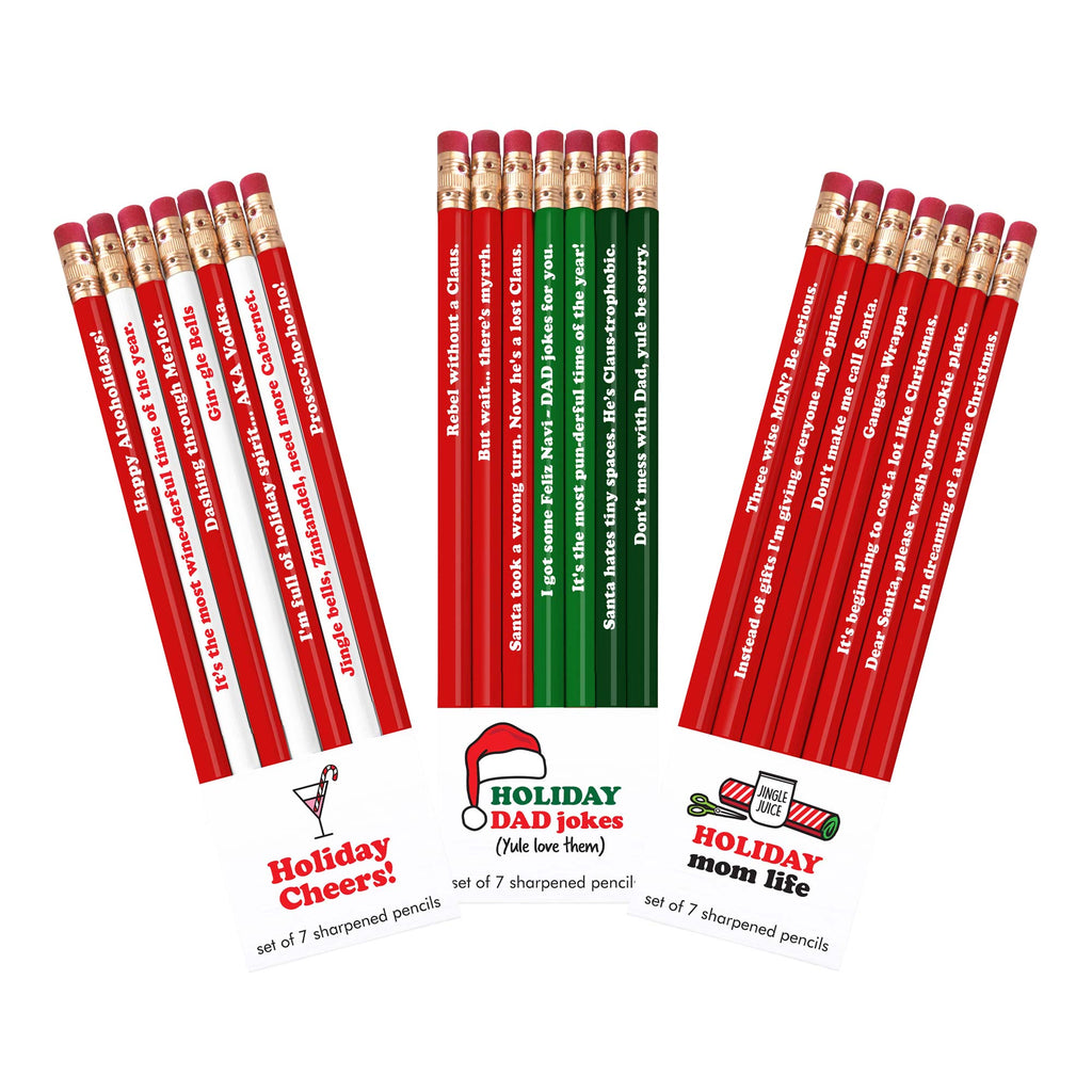 Snifty Christmas Pencil Sets – Holiday Cheers, Mom Life & Dad Jokes mit witzigen Weihnachtssprüchen aus den USA