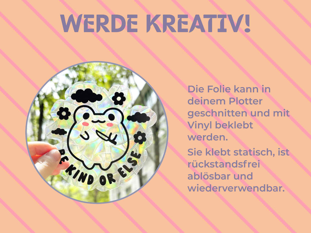 Selbstgemachter Sticker aus Suncatcher-Folie, geplottet und mit Vinyl dekoriert – kreative Fensterdeko für zuhause