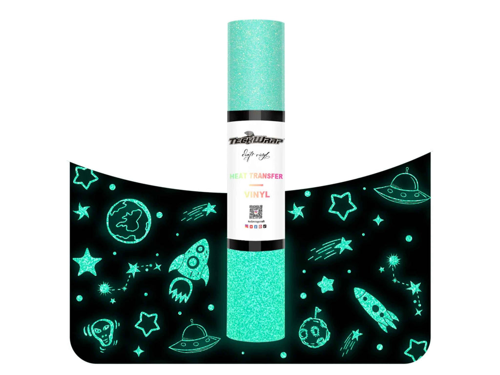 Glow-in-the-Dark HTV in Tiffany von TeckWrap Craft – glitzernde Weltraum-Motive leuchten im Dunkeln