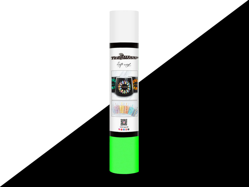 Produktabbildung der weißen Glow-in-the-Dark Vinylfolie von TeckWrap Craft mit UV-Aktivierungseffekt – leuchtet intensiv im Dunkeln, mit Schutzfolie, ready to craft für DIY-Projekte aller Art