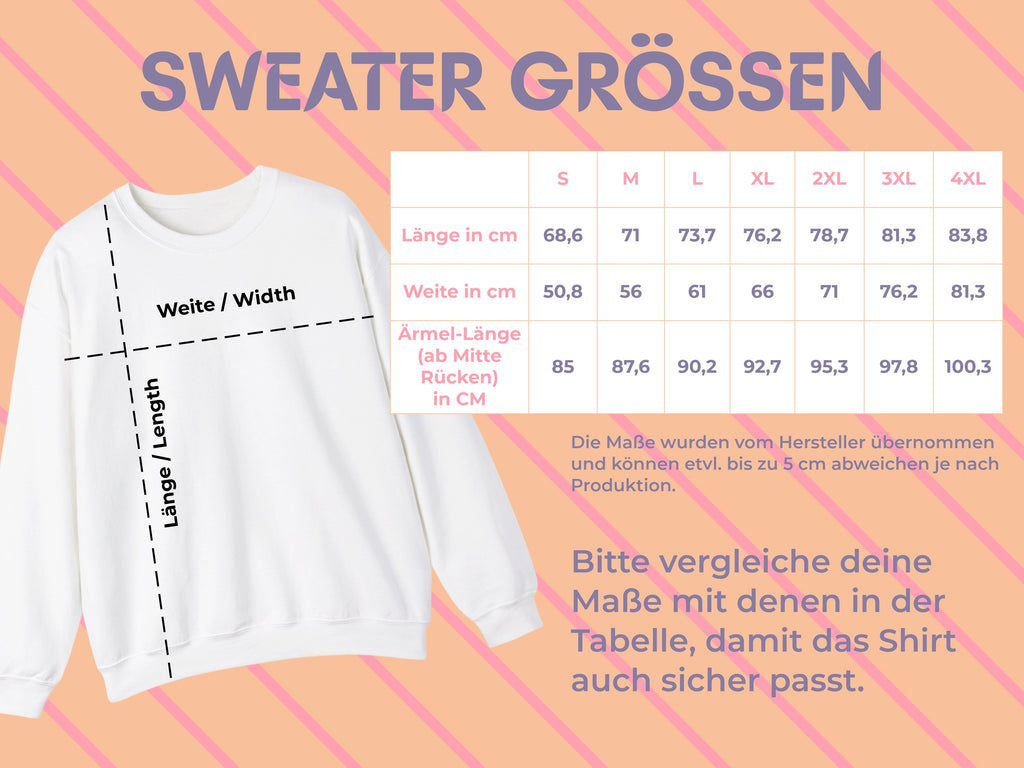 Größenangaben des unisex Sweatshirts in klassischer Form.