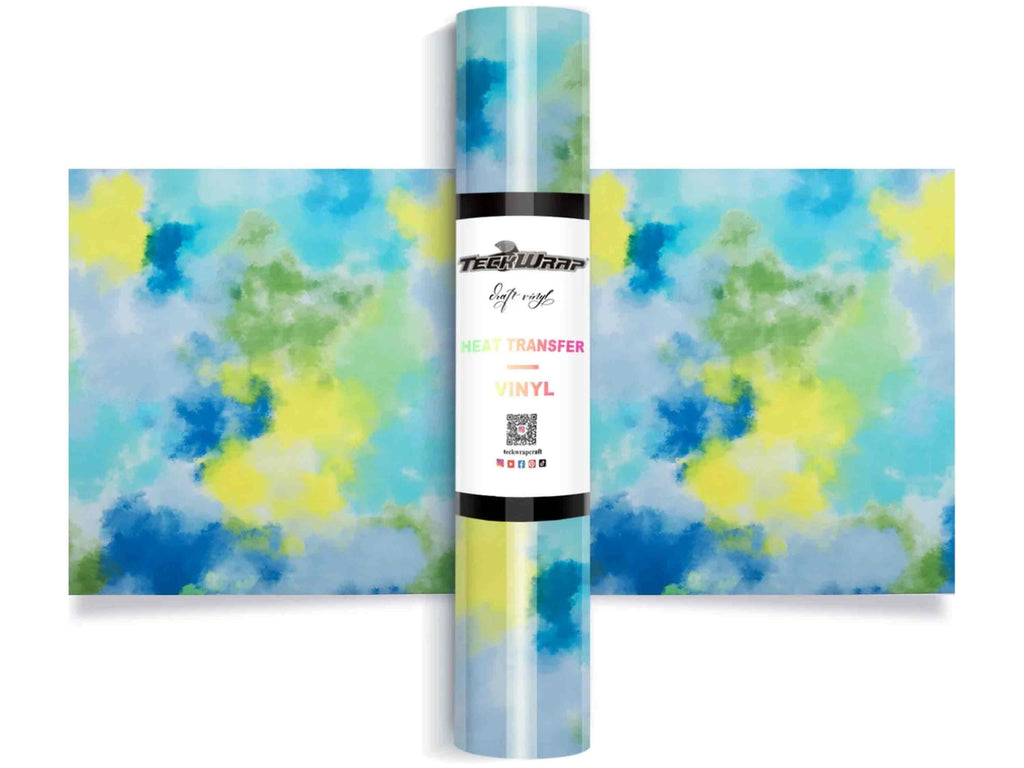 Colorful Splash HTV-Folie Ocean von TeckWrap Craft mit Farbverlauf in Blau, Türkis und Gelb – kunstvoller Aquarell-Look.