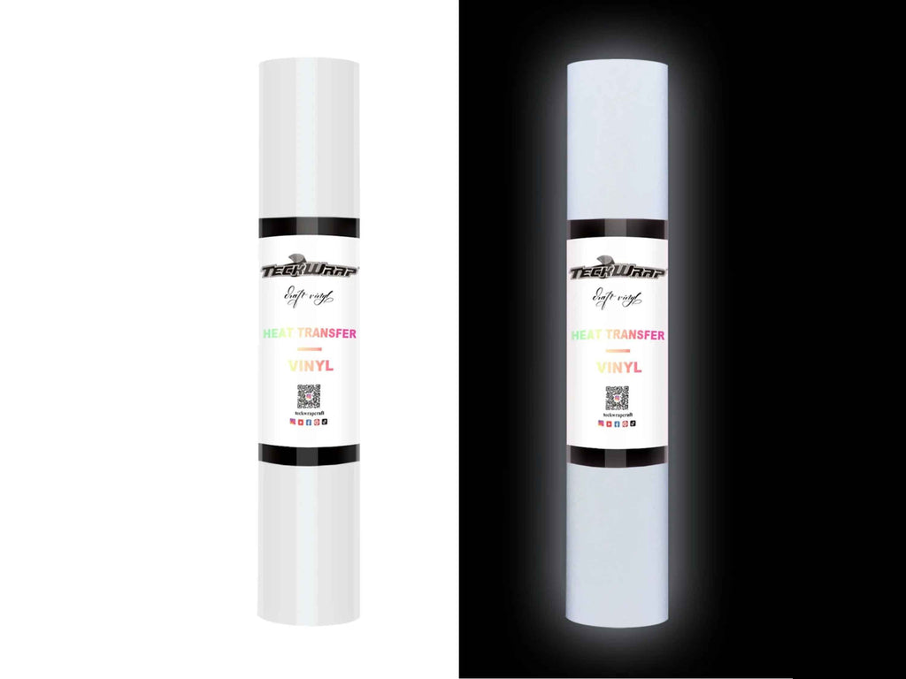 Reflektierende HTV Textilfolie in Coconut White im Vergleich: links im Tageslicht, rechts mit Lichtreflex – ideal für DIY-Sicherheit und Kleidung.
