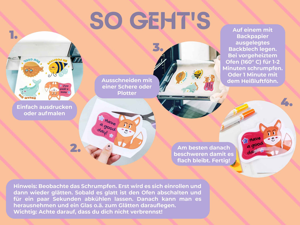 Anleitung für Schrumpffolie: bedrucken oder bemalen, schneiden, backen, beschweren – so geht DIY mit Shrink-Folie