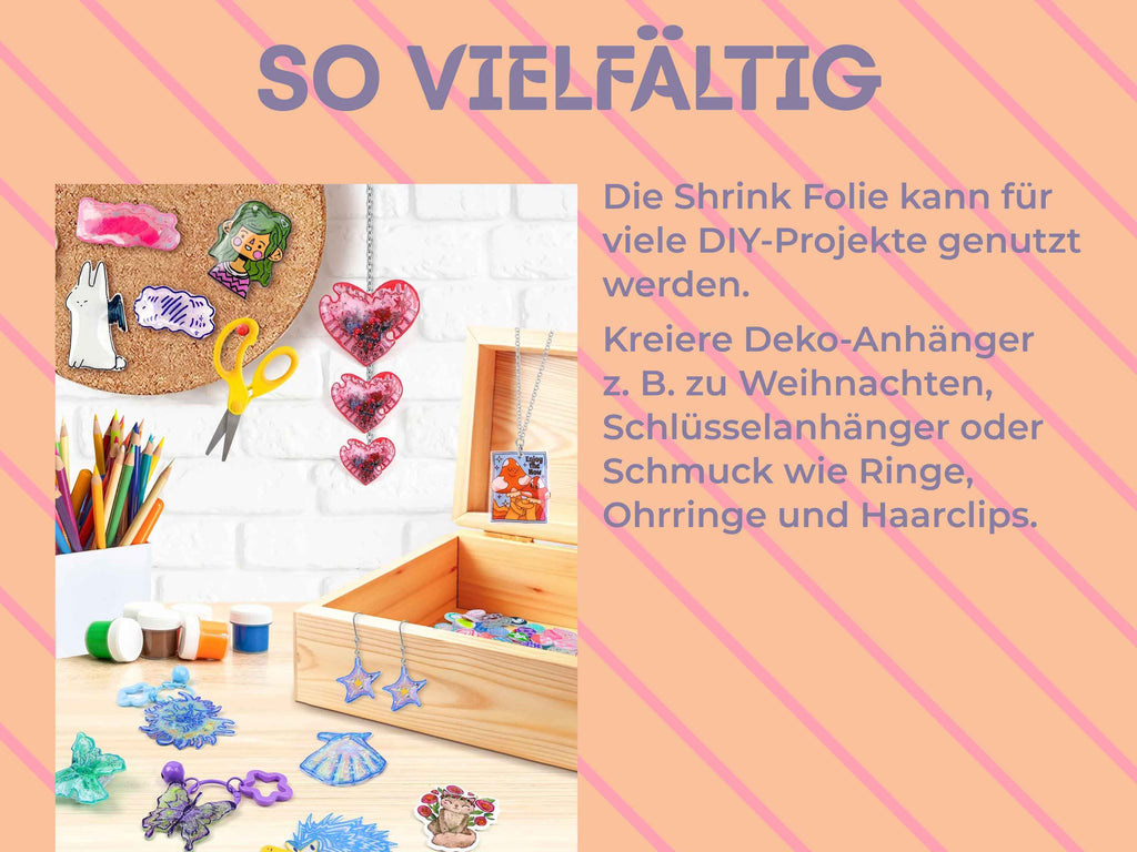 DIY-Projekte mit Schrumpffolie: Schlüsselanhänger, Ringe, Ohrclips und weihnachtliche Deko selbst gestalten