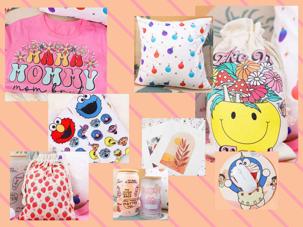 Inspiration gefällig? Hier siehst du kreative DIY-Ideen, die mit dem TeckWrap Craft Sublimationspapier auf T-Shirts, Kissen, Taschen und mehr umgesetzt wurden.