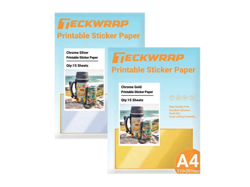 Das glänzende Stickerpapier in A4 von TeckWrap Craft gibt es in Gold und Silber und kann im Inkjet Drucker bedruckt und im Cricut oder anderen Schneideplottern geschnitten werden.