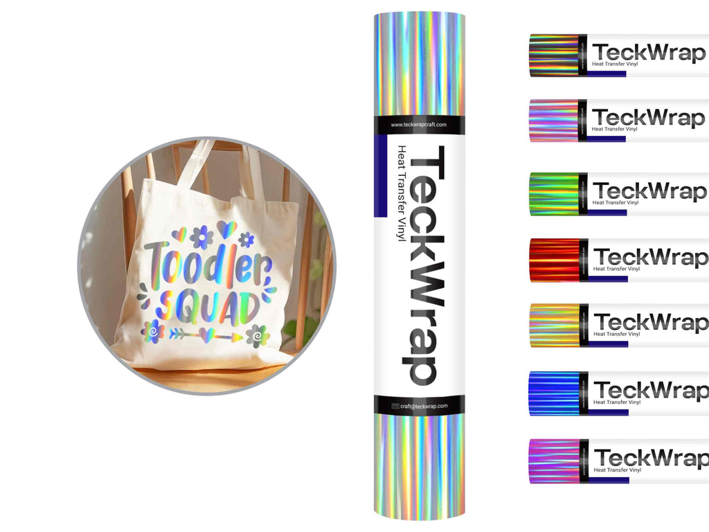 Rolle der TeckWrap Craft Soft Holographic Textilfolie mit irisierendem Glanz in Rainbow Silver – 152 x 30,5 cm HTV Folie für Plotterfans