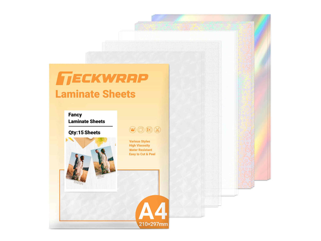 Laminierfolien in A4 von TeckWrap Craft – Fancy Holographic Variante, perfekt zum Schutz von DIY-Stickern.