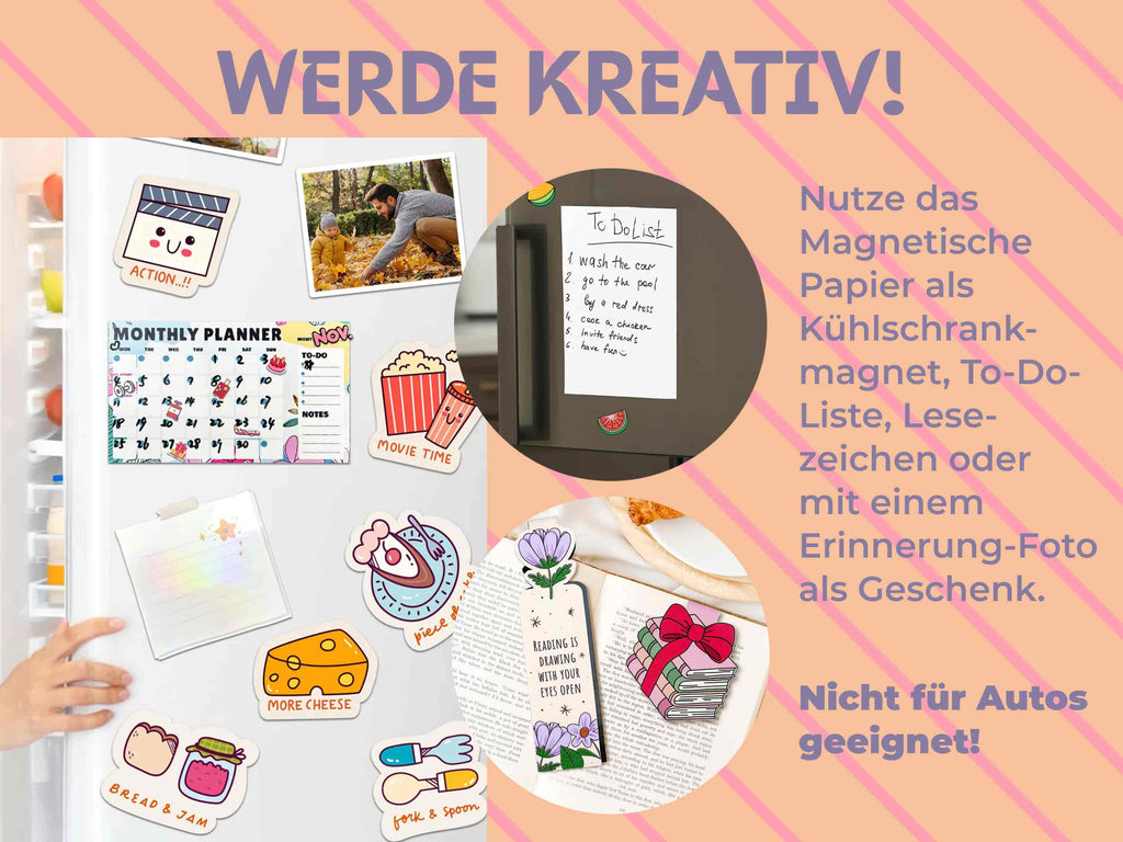DIY-Ideen mit Magnetfolie: Monatsplaner, To-do-Listen, Lesezeichen und Erinnerungsfotos auf Kühlschrank – kreative Anwendungsmöglichkeiten.