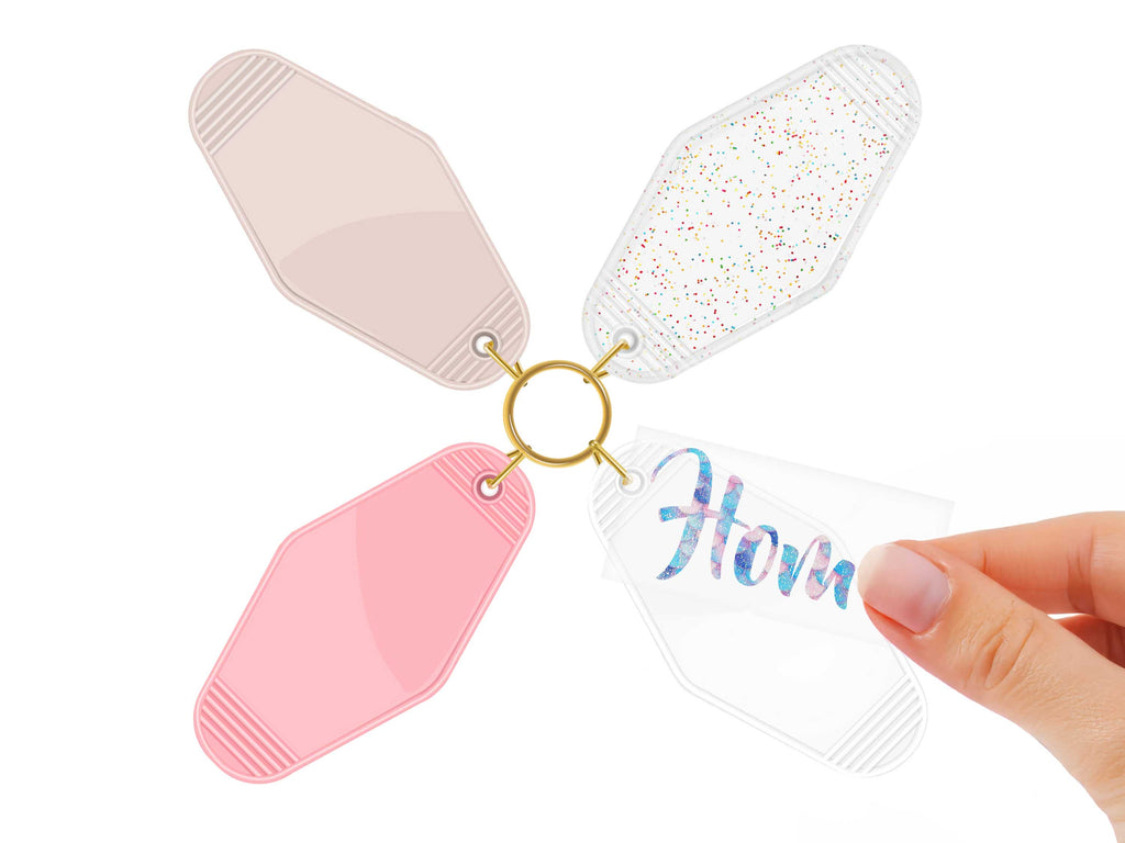 Hotel Schlüsslanhänger zum Gestalten in 4 verschiedenen Farben, je im 5er-Pack.