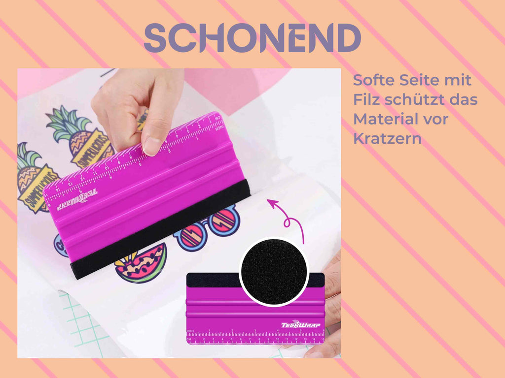 Detailaufnahme der weichen Filzkante der Rakel – schützt empfindliche Folien beim Plotten und Basteln.