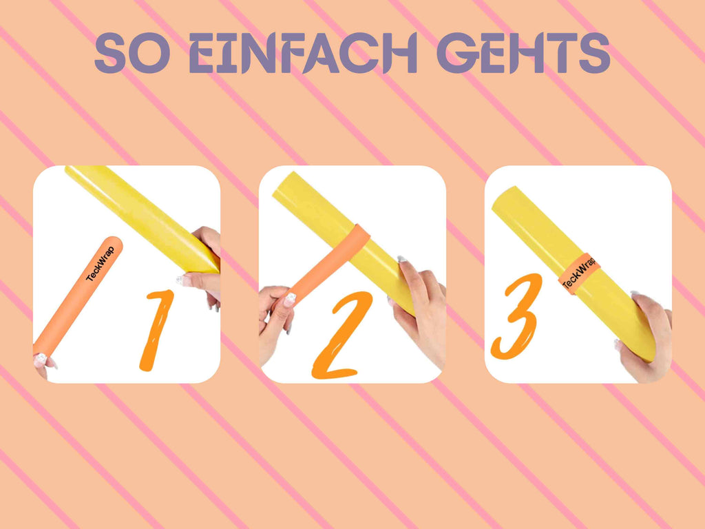 Schritt-für-Schritt-Anleitung zur Verwendung der TeckWrap Craft Silikon-Slap-Armbänder – einfach aufschnippen und fertig
