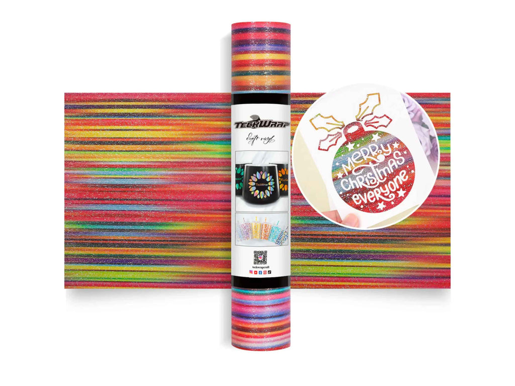 Farbenfrohes Serape Rainbow Design mit Glitzer-Highlights – auf Glasoberfläche angebracht. DIY-Projekt mit Plotterfolie für Partys, Deko oder Geschenke mit mexikanischem Flair.