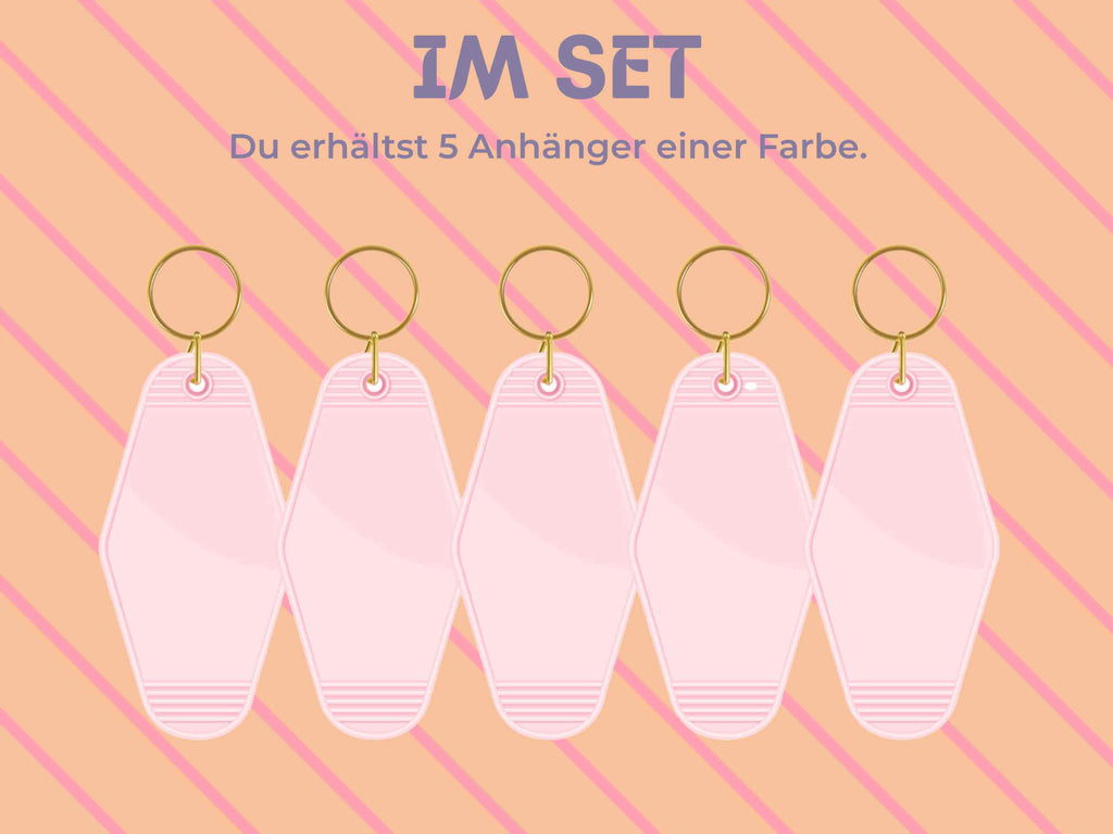 5 Motel Keychain Rohlinge in Pastellpink mit Schlüsselring – DIY-Rohlinge aus Kunststoff zum Bekleben oder Bemalen für kreative Bastelprojekte
