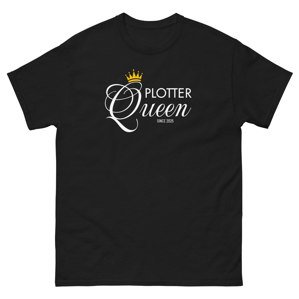 Schwarzes Plotter Queen T-Shirt mit goldener Krone auf der Vorderseite – perfekt für kreative DIY-Queens