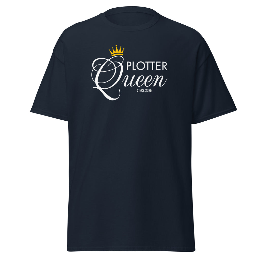 Plotter Queen T-Shirt in Navy mit edlem weißem Schriftzug mit Queen-Design und personalisiertem Jahr
