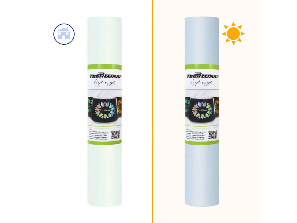 Vinylfolie von TeckWrap Craft in Light Blue – verändert sich bei UV-Licht in kräftiges Blau. Ideal für DIY mit Cricut, Silhouette oder Brother. Perfekt für kreative Bastelideen.