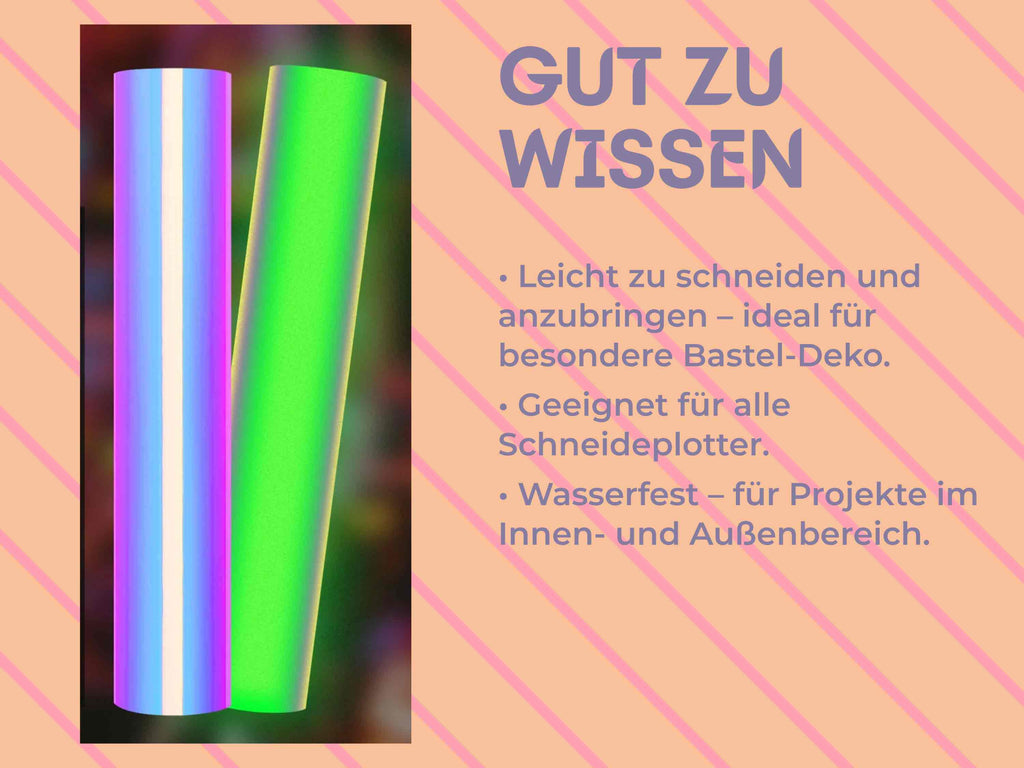 Die Glow-in-the-Dark Vinylfolie von TeckWrap Craft ist wasserfest, leicht zu schneiden und für alle gängigen Plotter geeignet.