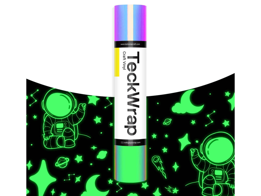 TeckWrap Craft Vinylfolie mit holografischem Glanz und Glow-in-the-Dark-Effekt – ideal für auffällige DIY-Projekte bei Tag und Nacht.