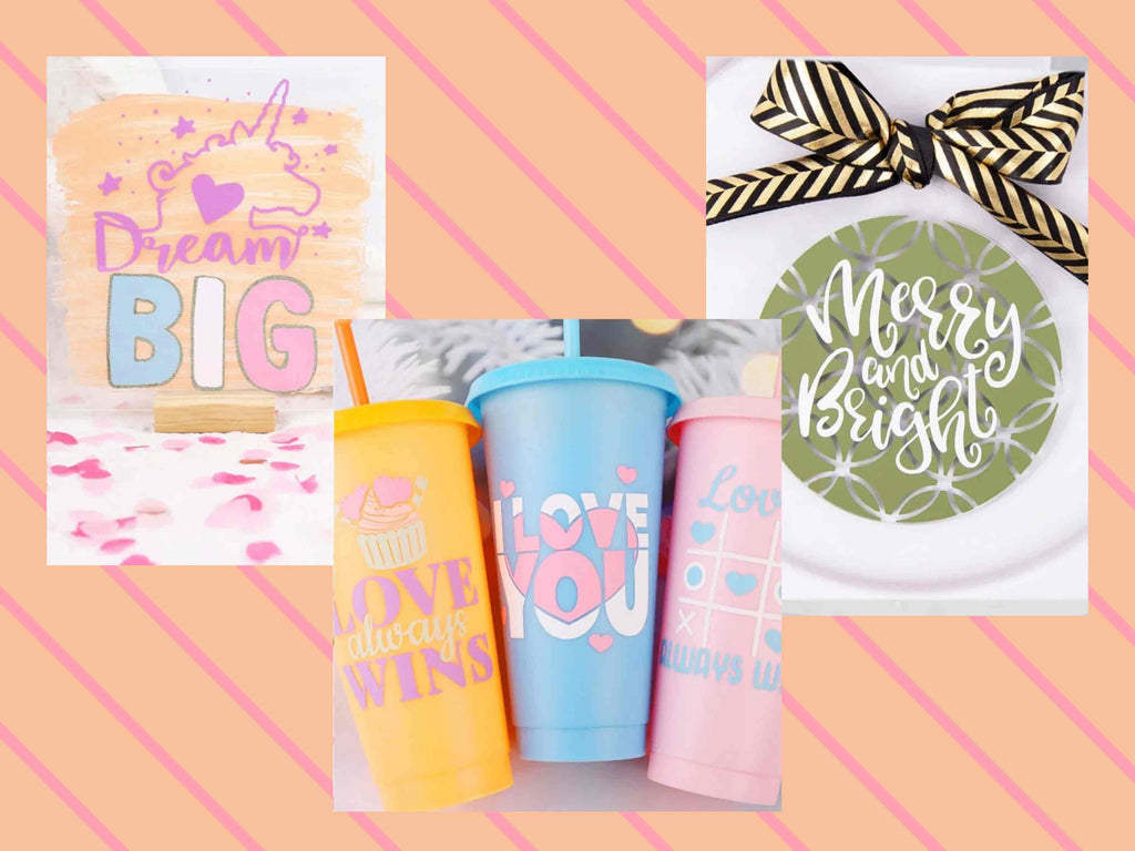 DIY-Projekte mit TeckWrap Craft Pastell-Vinyl – liebevolle Motive auf Tassen, Holzschildern und Geschenken, ideal für Cricut & Silhouette.