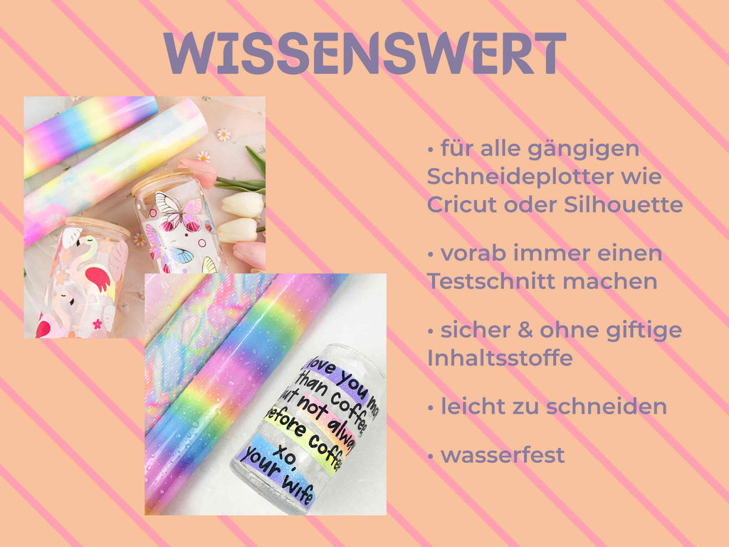 Die Candy Color Folien sind für alle gängigen Schneideplotter und ist wasserfest.