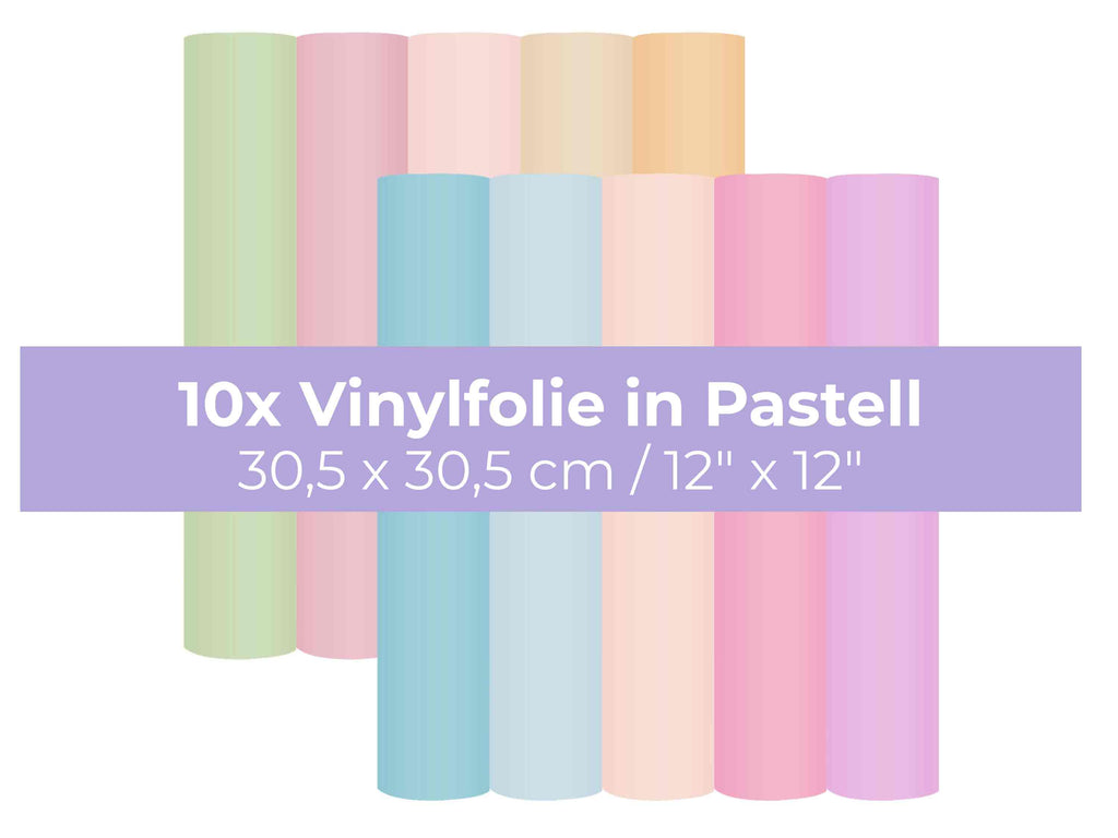 10 selbstklebende Vinylfolien in Pastellfarben, 30,5 × 30,5 cm – zugeschnitten für alle gängigen Plottermatten von Cricut, Silhouette, Brother & Co.