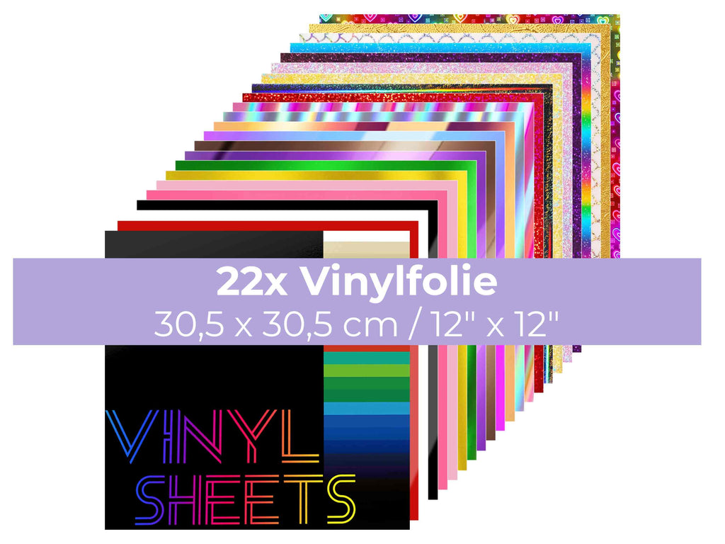 22 verschiedene Vinylfolien von TeckWrap Craft in 30,5 x 30,5 cm – bunt gemixt in Glitzer, Matt, Holografie und mehr. Ideal für Cricut, Silhouette & Co.